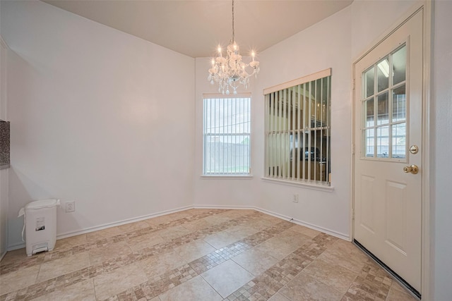 526 Majestic Ridge Dr, Houston, TX 77049 - unfurnished dining area featuring baseboards, a chandelier, and tile patterned flooring