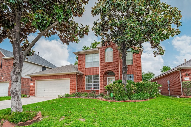 526 Majestic Ridge Dr, Houston, TX 77049 - traditional-style home featuring brick siding, an attached garage, driveway, and a front yard