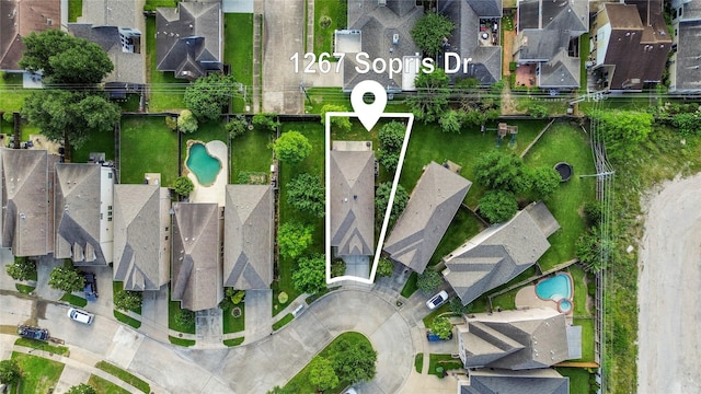 1267 Sopris Dr, Houston, TX 77077 - aerial perspective of suburban area featuring property parcel outlined