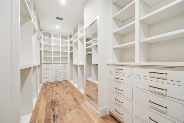 spacious closet featuring light wood-style flooring