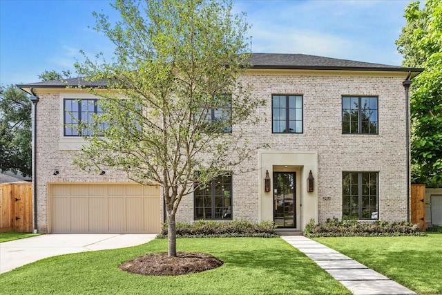 view of front of property with brick siding, an attached garage, and driveway