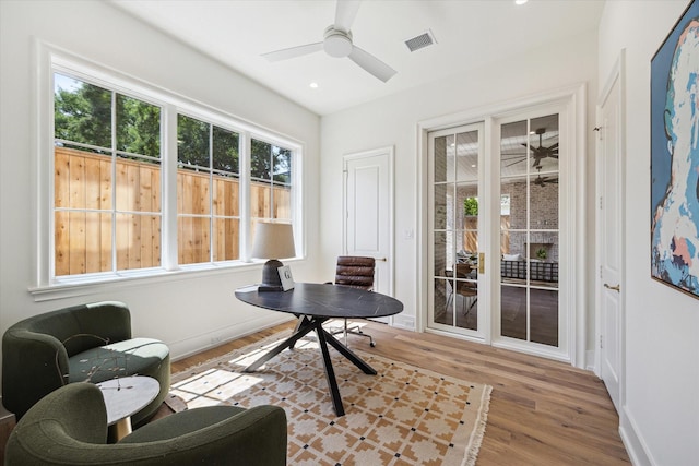 4230 Whitman St, Houston, TX 77027 - office area with ceiling fan, wood finished floors, recessed lighting, and baseboards