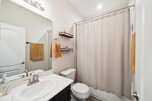 13347 Pecan Trails Dr, Santa Fe, TX 77510 - bathroom with vanity, shower / bath combination with curtain, and toilet