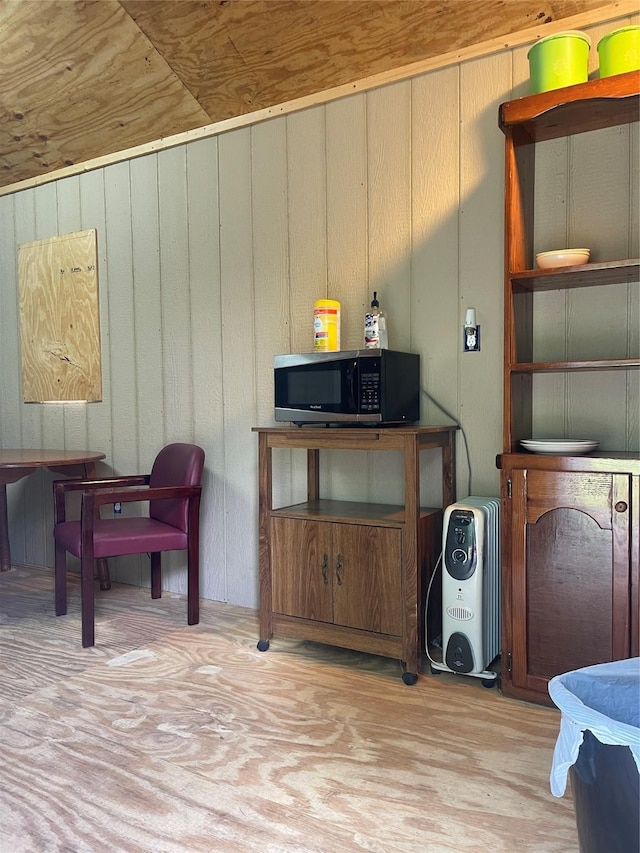 interior space with wooden walls