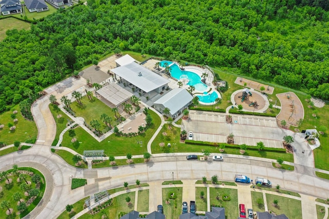 aerial view with a forest view