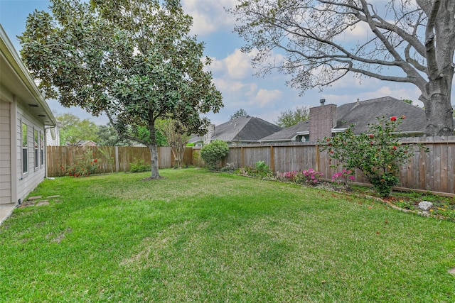 view of yard with a fenced backyard