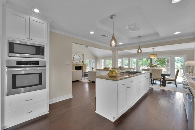 kitchen with a healthy amount of sunlight, recessed lighting, stainless steel appliances, and visible vents