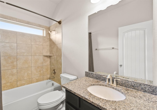 full bathroom featuring toilet, shower / bathing tub combination, and vanity
