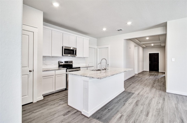4660 Peony Green Dr, Katy, TX 77493 - kitchen featuring a sink, appliances with stainless steel finishes, light wood-style flooring, and visible vents