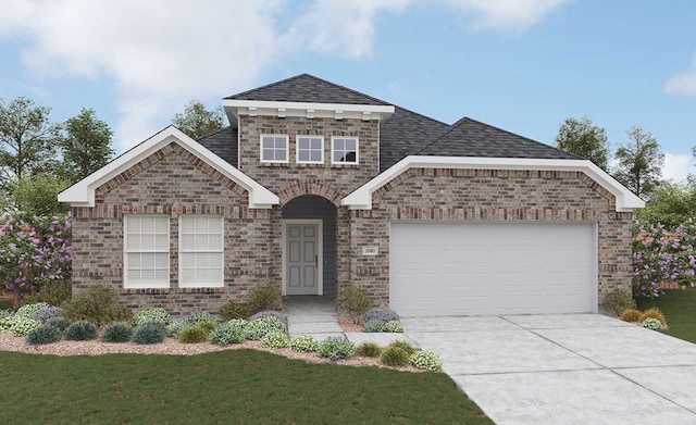 4660 Peony Green Dr, Katy, TX 77493 - view of front of home featuring brick siding, an attached garage, roof with shingles, and driveway