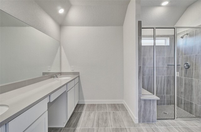 4660 Peony Green Dr, Katy, TX 77493 - full bath featuring baseboards, a shower stall, and vanity
