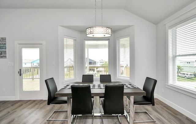 22814 Camino St, Galveston, TX 77554 - dining space featuring lofted ceiling, wood finished floors, and a wealth of natural light