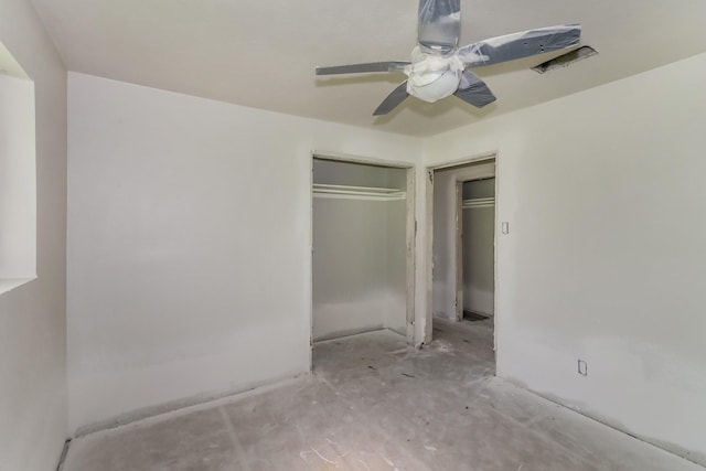 unfurnished bedroom with ceiling fan