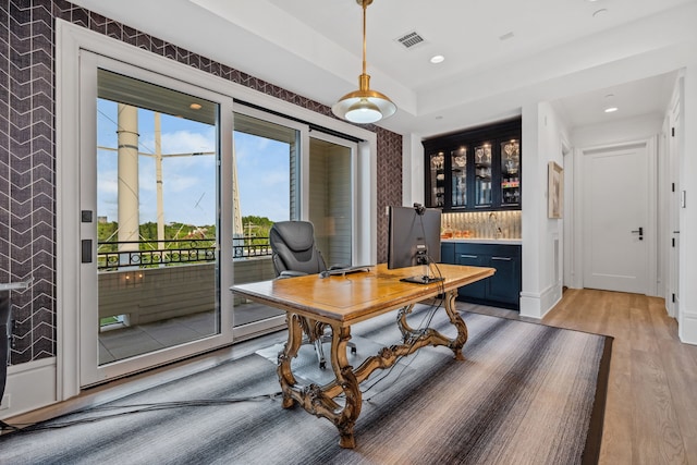 81 Crain Square Blvd, West University Place, TX 77025 - office with a dry bar, recessed lighting, light wood-style flooring, and visible vents