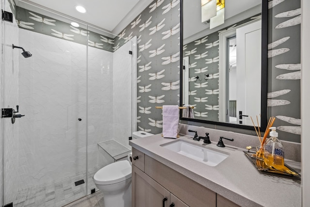 81 Crain Square Blvd, West University Place, TX 77025 - full bathroom featuring toilet, recessed lighting, a shower stall, and vanity