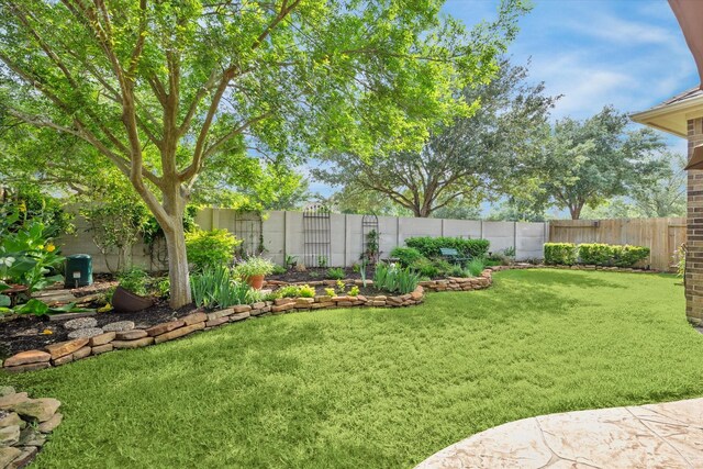 view of yard with a fenced backyard