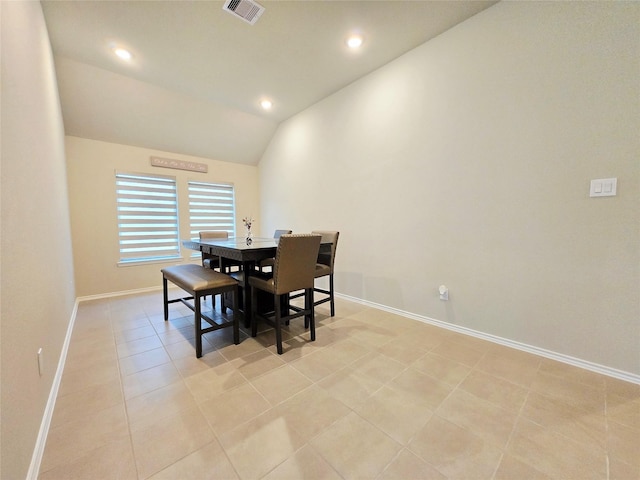 10422 Rigel Ridge Way, Richmond, TX 77406 - dining room featuring baseboards, vaulted ceiling, light tile patterned flooring, and recessed lighting
