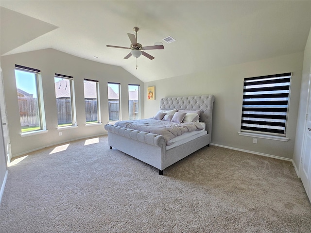 10422 Rigel Ridge Way, Richmond, TX 77406 - bedroom with lofted ceiling, carpet flooring, baseboards, and a ceiling fan