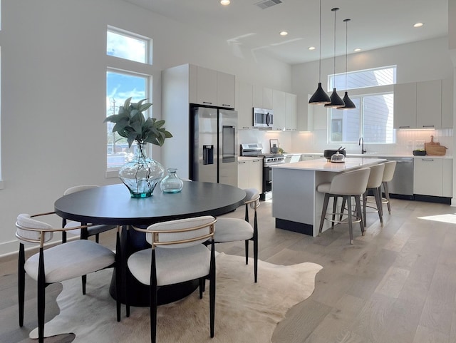 dining space featuring plenty of natural light and light wood-type flooring