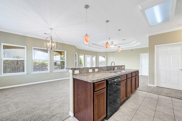 1004 8th St, San Leon, TX 77539 - kitchen featuring a sink, light colored carpet, dishwasher, crown molding, and baseboards