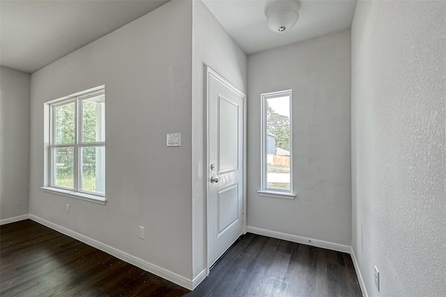 entryway featuring baseboards and dark wood finished floors
