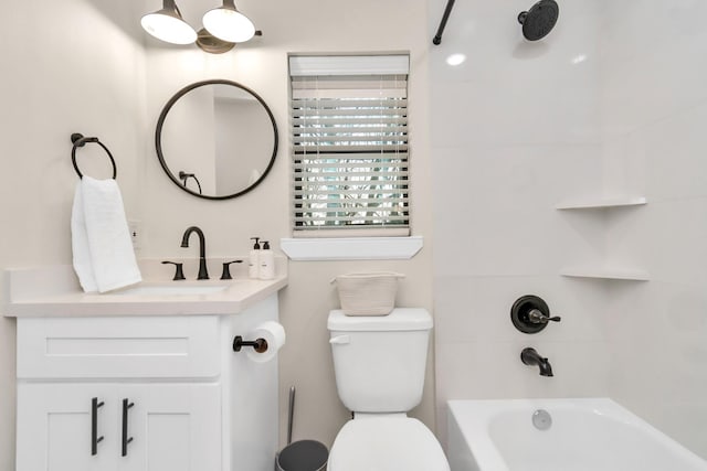 full bathroom with toilet, vanity, and shower / bathing tub combination