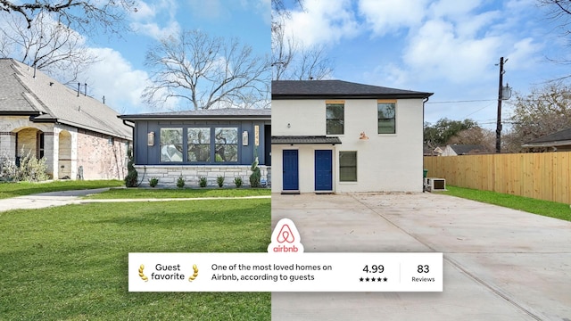 1747 Forest Hill Blvd, Houston, TX 77023 - view of front of house featuring stone siding, driveway, and cooling unit