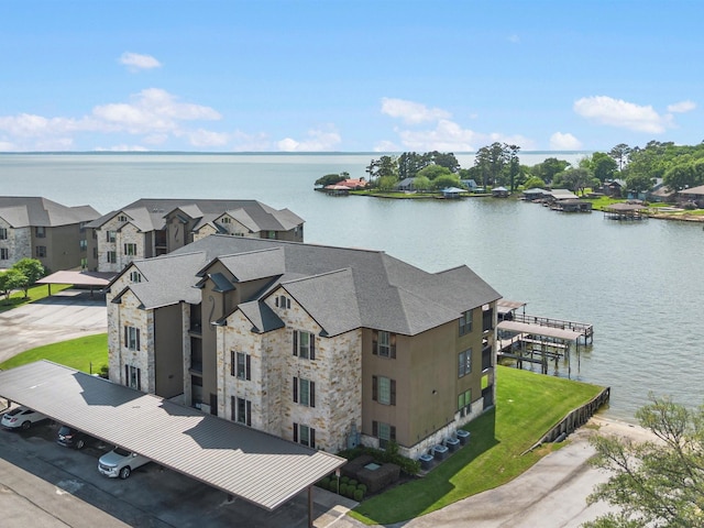 drone / aerial view featuring a water view