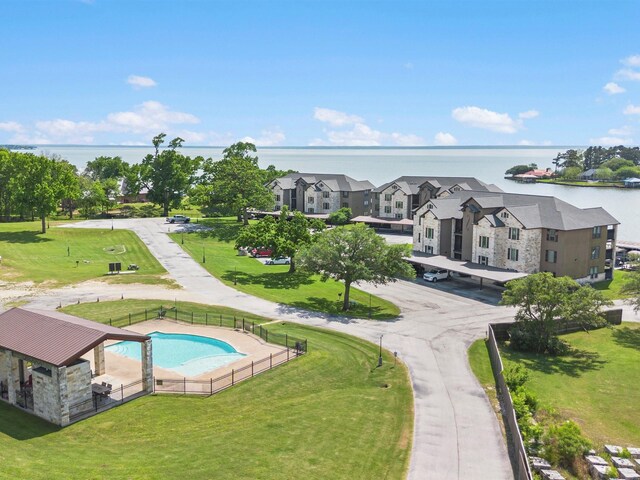 aerial view with a water view