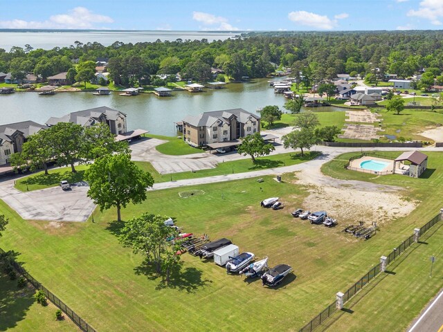 aerial view with a water view