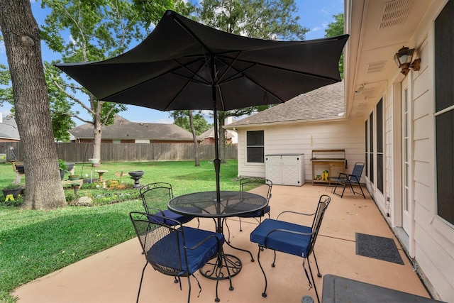 view of patio with outdoor dining space and a fenced backyard