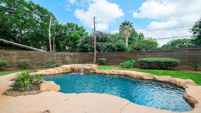 view of pool featuring a fenced backyard and a fenced in pool