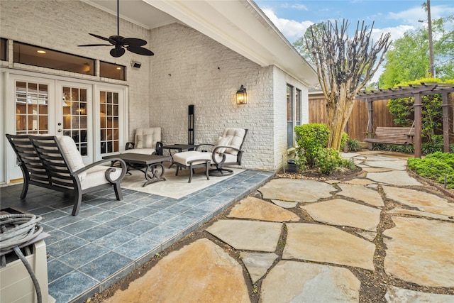 8010 Fonthill Dr, Spring, TX 77379 - view of patio with french doors, fence, and ceiling fan