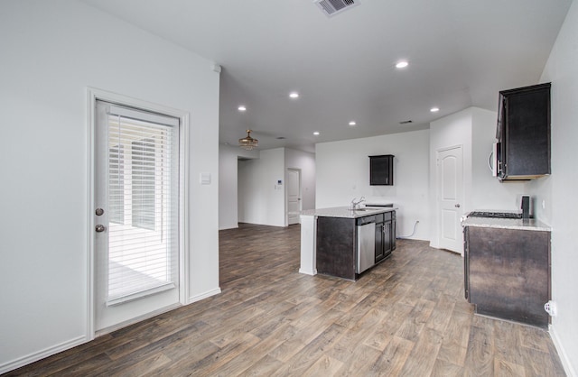kitchen featuring visible vents, recessed lighting, dark wood finished floors, and appliances with stainless steel finishes