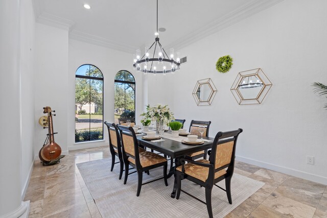 61 Open Sands Ct, Sugar Land, TX 77479 - dining space featuring crown molding, baseboards, visible vents, and an inviting chandelier