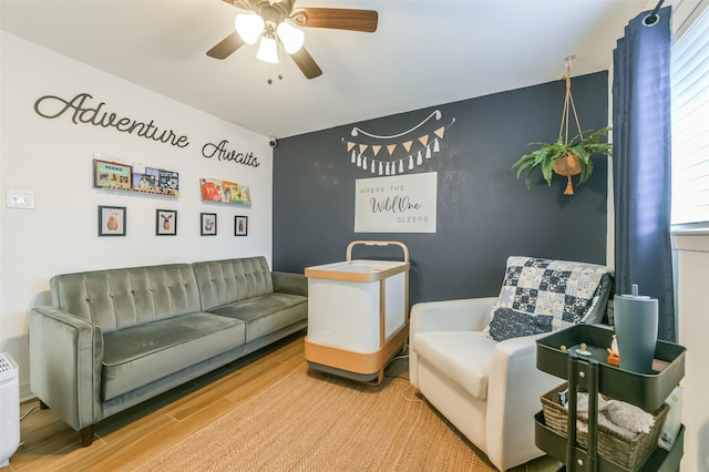 4110 Lou Anne Ln, Houston, TX 77092 - sitting room featuring ceiling fan and wood finished floors