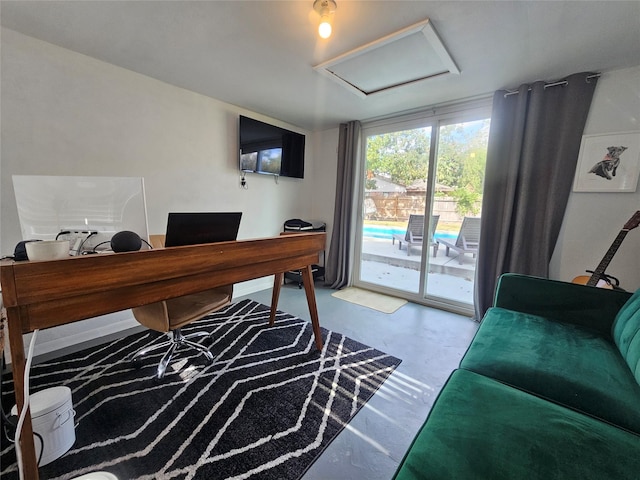 4110 Lou Anne Ln, Houston, TX 77092 - office area with finished concrete flooring and attic access