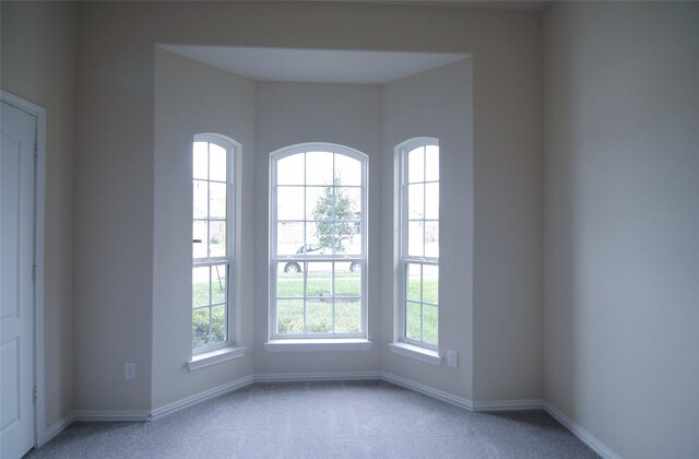 spare room featuring baseboards and light carpet