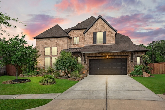 25211 Birchwood Springs Ave, Porter, TX 77365 - french country home with a lawn, brick siding, fence, and driveway