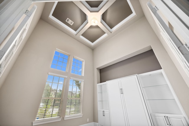 25211 Birchwood Springs Ave, Porter, TX 77365 - details with visible vents, coffered ceiling, and beam ceiling