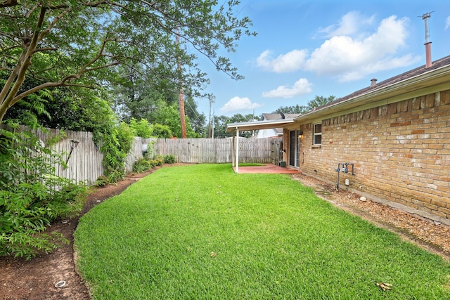 view of yard featuring a fenced backyard and a patio