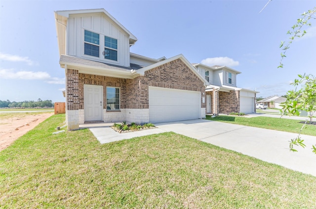 16524 Cascading Pines Ct, Conroe, TX 77302 - view of front of house featuring a garage, a front lawn, board and batten siding, and driveway