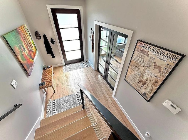 entryway featuring baseboards, plenty of natural light, and wood finished floors