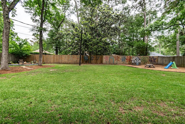 view of yard with a fenced backyard