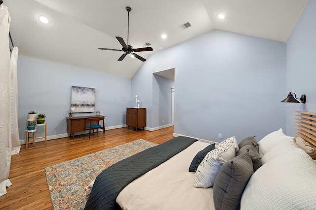1538 Dorothy St, Houston, TX 77008 - bedroom with lofted ceiling, wood finished floors, recessed lighting, a ceiling fan, and baseboards