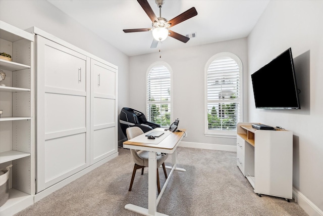 846 Dunleigh Meadows Ln, Houston, TX 77055 - office space featuring ceiling fan, baseboards, and light colored carpet