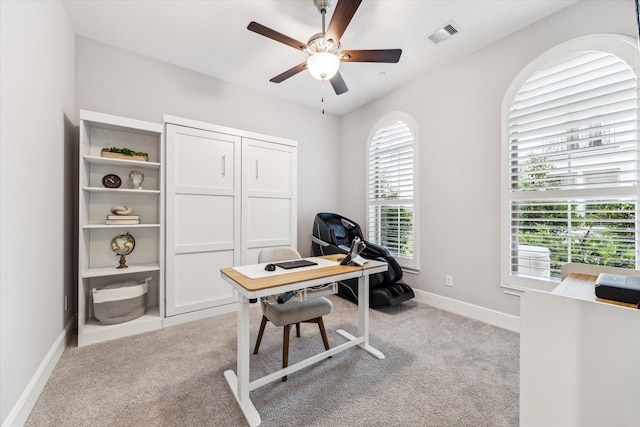 846 Dunleigh Meadows Ln, Houston, TX 77055 - office with ceiling fan, light colored carpet, and baseboards