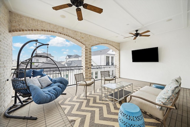 846 Dunleigh Meadows Ln, Houston, TX 77055 - view of patio with an outdoor living space, a ceiling fan, and a balcony