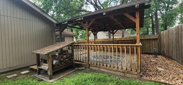 532 S Rivershire Dr, Conroe, TX 77304 - wooden terrace with a fenced backyard and a gazebo