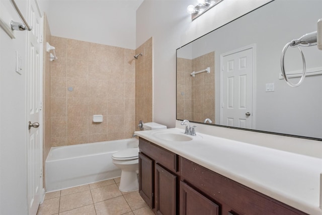 full bath with toilet, shower / tub combination, tile patterned flooring, and vanity